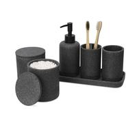 zccz Ensemble Accessoires Salle de Bain Noir -Decoration Salle de Bain avec Distributeur Savon, Porte Brosse à Dents, 2 Supports QTip et gobelet
