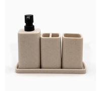ZCCZ Ensemble d'accessoires de Salle de Bain Beige, Kit Complet pour Salle de Bain avec Support Brosse à Dents, Plateau Polyvalent, Gobelet Élégant et Accessoires Fonctionnels pour Votre Espace