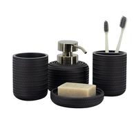 ZCCZ Lot de 4 Accessoires de Salle de Bain Noirs avec Distributeur de Savon, Porte-Brosse à Dents, gobelet de Salle de Bain et Porte-Savon, Organiseur décoratif pour Plan de Travail