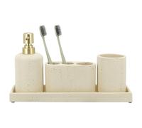 ZCCZ Lot de 4 Accessoires de Salle de Bain Noirs avec Distributeur de Savon, Porte-Brosse à Dents, gobelet de Salle de Bain et Plateau de Coiffeuse, Organisateur décoratif pour Plan de Travail