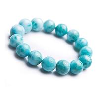ZCCZJS 15 mm authentique Blue naturel Larimar Gemstone Big Crystal Round Bead Bracelet AAAAA