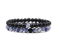 ZCCZJS 2pcs / ensemble Tiger Eye Stone Couple Distance Bracelet 6 mm Bracelet en perle de yoga en pierre naturelle pour les hommes Femmes Charm Stron Gift
