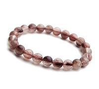 ZCCZJS 8 mm Brésil rouge cristal rond Perle Stretch Natural Rutiled Quartz Bracelet