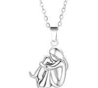 ZCCZJS Accessoires 925 Collier de câlins en argent sterling pour femmes et hommes, collier de chien étreint, maman et étreinte enfant, pendentif ailes des anges, collier de deux mains et bisous,