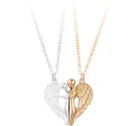 ZCCZJS Accessoires 925 Collier de câlins en argent sterling pour femmes et hommes, collier de chien étreint, maman et étreinte enfant, pendentif ailes des anges, collier de deux mains et bisous,