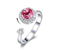 ZCCZJS Anneaux ouverts pour les femmes, anneau réglable rotatif rond rose rose zircon riveau romantique cadeau pour fille femme couple engagement mariage éternité anneau de Noël cadeau