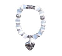 ZCCZJS Bijoux en charme Bracelets perlées, Bracelet de pierre d'œil de chat blanc naturel Natural Bracelet, bracelets de pendentif de cloche de cœur, bracelet en cristal élastique bijoux en