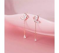 ZCCZJS Boucles d'oreilles pour Femmes, Boucles d'oreilles Courtes en Argent S925, Boucles d'oreilles à Pampilles en Diamant Doux Papillon de forêt délicate, Or Rose Intelligent