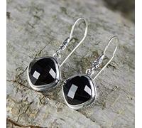 ZCCZJS Boucles d'oreilles pour Femmes, Boucles d'oreilles de Style Chinois en Argent S925, personnalité, Onyx Noir Antique, Longueur du Crochet d'oreille, Correspond à Toutes Les Boucles