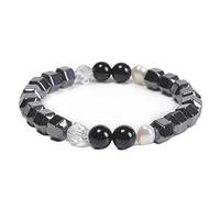 ZCCZJS Bracelet de perles, 8 mm Crystal Agate Square Hematite Bracelet Élastique Bracelets pour hommes 21,5 cm