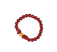 ZCCZJS Bracelet de Pierre précieuse Naturelle, Bracelet d'amulette Cinnabar Charm-Goldfishfish 8 mm Bracelet perlé Warding-Off Evil Spirits Reiki Crystal Meditation pour la Richesse de la