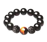 ZCCZJS Bracelet d'obsidien Noir, Bracelet Double piyao Nature Naturel Rain-en-Ciel oculaire d'obsidien de l'obsidien cristallin de Talisman, Obsidienne, 14 mm