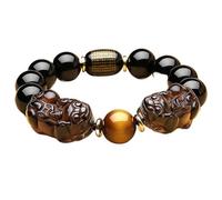 ZCCZJS Bracelet d'obsidien Noir, Natural Black Obsidian Piyao Six Mots Bracelet Red Agate Gemstone Energy Tiger Eye Bedoued Protection réglable Men Bijoux Cadeaux, 3 14 mm