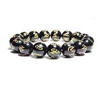 ZCCZJS Bracelet Men's Bracelets Femmes 6/8/10/12 mm Stone Natural Obsidian Bracelet Men Femelle Sanskrit Bouddha Boudite Meditation Braclet