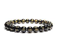 ZCCZJS Bracelet Men's Bracelets Femmes 6/8/10/12 mm Stone Natural Obsidian Bracelet Men Femelle Sanskrit Bouddha Boudite Meditation Braclet