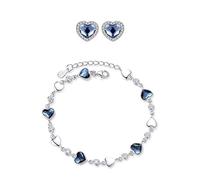 ZCCZJS Bracelet pour Femme Plaqué Argent Sterling 925 - Collier et Boucles d'oreilles en Forme de cœur Bleu - Collection de Bijoux en Cristal - Bracelets de Demoiselle d'honneur - Cadeau