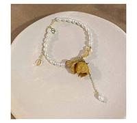 ZCCZJS Bracelets pour Femmes Perle Nature Naturelle rétro Fleur d'eau Douce Perle ajusté de Fleur Jaune Chinois