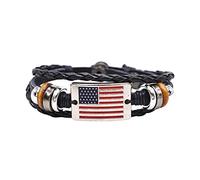 ZCCZJS Bracelets Vintage Flag Snap Boucle tressée Bracelet en cuir rouge Flag bleu blanc perlé le plus cher pour les hommes