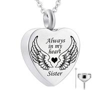ZCCZJS Collier d'urn de crémation toujours dans mon coeur ange aile commémorative souvenir pendentif cendre bijoux