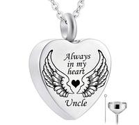 ZCCZJS Collier d'urn de crémation toujours dans mon coeur ange aile commémorative souvenir pendentif cendre bijoux