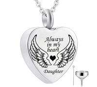 ZCCZJS Collier d'urn de crémation toujours dans mon coeur ange aile commémorative souvenir pendentif cendre bijoux