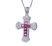 ZCCZJS Colliers avec Pendentif Croix émeraude Rubis Saphir pour Femmes, Bijoux en Pierres précieuses, Cadeau pour Dame, fabriqué en Chine