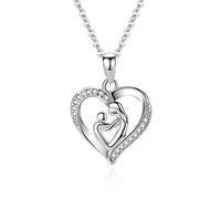 ZCCZJS Colliers pour femmes, S925 Sterling Silver en forme de cœur Mère et enfant Hug Pendant Love Heart Mother and Child Pendant Collacemicro-set Fashion Creative Collier