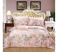 ZCCZJS Couvre-Couette de lit 100% en Soie imprimé à Quatre pièces Set Silk Silk Ligne de Couverture de Couette King How (Couleur: A, Taille: King Size 4pcs) (B King Size 4pcs)