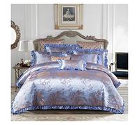 ZCCZJS Couvre d'ensemble de literie à Quatre pièces 4 pièces Sett Double Double Maison Article de literie Real Silk Satin Jacquard Tissage Décoration de Feuille de Coton complète (Couleur: Une