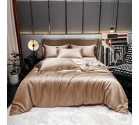 ZCCZJS Couvre-lit de lit Darkn Golden 100% literie en Soie Ensemble de Couleurs Solides coune de Couette Roi King Set tôle de lit de lit en Feuille d'oreiller (Couleur: B, Taille: King Size 4PCS)