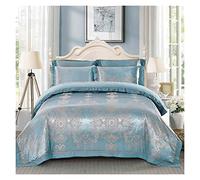 ZCCZJS Couvre-lit de lit en Soie en Satin Jacquard Couette Couvercle de literie Reine King Size Broderie Set Drap de lit/Feuille de Feuille ajustée (Couleur: Bleu, Taille: Roi 4pcs) (Blue Queen