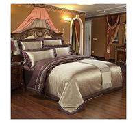 ZCCZJS Couvre-lit de lit en Soie en Satin Jacquard Couette Couvercle de litière Reine King Size brodery liber Sheet Lits theep/Thee theed Set (Couleur: a, Taille: Queen 6pcs) (Une Reine 4pcs)