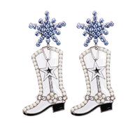 ZCCZJS CZ Snowflake Cowgirl Boot Boucles d'oreilles pour Femmes pour Femmes Filles cubiques zirconi étoile Coquille Perle de Cowboy Occidental Drop Stud Stud Fashion Christmas Festival St.Patrick