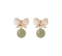 ZCCZJS Earrings S925 Silver Needle Bow Eye Stone Earrings Women's Pearl Round Resin Ancient Style Earrings Temperament Earrings Lightweight Personalized Earrings (Green, One Size)