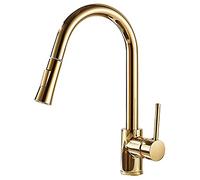 ZCCZJS Gold Trayer Down Cuisine 360 ° Fauteuse d'évier de cuisine pivotante avec pulvérisateur à deux fonctions, robinet de cuisine à pleine poignée à arc à arc élevé, robinet de mélangeur à eau