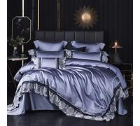 ZCCZJS Lit Quatre pièces Coton Quatre pièces Princesse de Lait de Vent de la Gamme de Dentelle de lamette Couverture de Courtepointe à Feuilles Douces adaptées à la Peau (Argento 220 * 240cm)