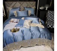 ZCCZJS Lit Quatre pièces en Coton Quatre pièces Princesse de Lait de Vent de Lacet Couette Couverture de Couette aux Feuilles Molles adaptées à la Peau (Argento 220 * 240cm) (3kpack 200 * 230cm)