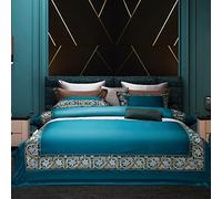 ZCCZJS Lit Quatre pièces Ensemble de Feuilles de Coton à Long Terme brodées de Couverture de Courtepointe de Couvre-literie Bleu Couvre-Housse de Courtepointe (Couleur: D, Taille: 220 * 240cm) (D 220