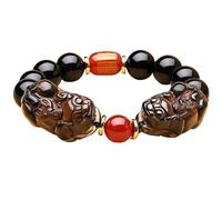 ZCCZJS Natural Black Obsidian Pixiu/Piyao Six Mots Bracelet Gemstone Energy Tiger Eye per Perle A réglable Bracelet Protection, 3 14 mm