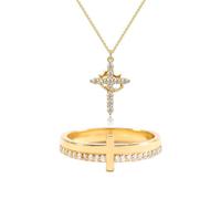 ZCCZJS Pave Collier de couronne en rotation de zircon, collier de croix et bague, collier de croix en diamant en cristal,