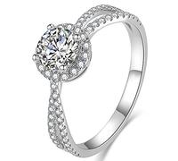 ZCCZJS Ring 925 Silver 1,25ct Round Halo CZ Anneaux de fiançailles pour femmes Cubic Zirconia Maridal Bands Promise Mosang Diamond Ring pour ses anneaux réglables