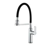 ZCCZJS Robinet de cuisine avec pulvérisateur Pull Down, Soild Brass Placing Tire Out Évier de cuisine Tapeur à un seul trou de manche avec un tuyau de silicone noir pour la cuisine Bar RV Camper
