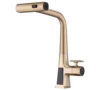 ZCCZJS Robinet de Cuisine en Cascade en Or brossé avec Affichage de température, Robinet de Cuisine à Une Seule Manche avec pulvérisateur de Paille vers Le Bas, évier de Cuisine Trois Modes de Sortie