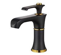ZCCZJS Robinet mélangeur Robinet cuivre Pur cuivre Antique robinets robinets Robot Le Bassin en Or Noir bilan d'eau Lavage de Peinture à Eau Chaude et Froide robinets Bibcock (Couleur: Or ，