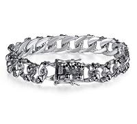 ZCCZJS S925 Bracelet de crâne en argent sterling, bracelets punk Fashion Hommes et femmes Chaîne de couple Silver Punk Souvenir Cadeau