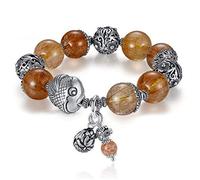 ZCCZJS S925 Bracelet en cristal de cheveux sterling + à cheveux naturels, bracelets de perles pour la bonne chance pour les couples pour hommes et femmes, bijoux de souvenirs de cadeau léger.