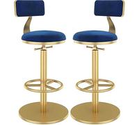 ZCEDZYSW Lot de 2 tabourets de bar à hauteur réglable, chaises de salle à manger rembourrées en velours doux avec dossiers amovibles et repose-pieds ronds, tabourets à hauteur de comptoir (bleu, 45 à