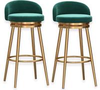 ZCEDZYSW Lot de 2 tabourets de bar élégants avec dossier, rembourrage en velours doux et base en métal, parfaits pour les îles de cuisine et les bars à domicile (vert, 65 cm)