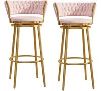ZCEDZYSW Lot de 2 tabourets de bar élégants avec dossier, rembourrage en velours doux et base en métal, parfaits pour les îles de cuisine et les bars à domicile (rose, #2, 75 cm)
