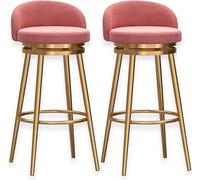 ZCEDZYSW Lot de 2 tabourets de bar élégants avec dossier, rembourrage en velours doux et base en métal, parfaits pour les îles de cuisine et les bars à domicile (rose, #1, 75 cm)